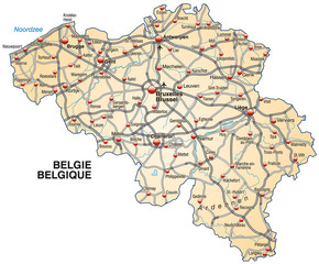 Karte von Belgien mit Autobahnen und Hauptstädten