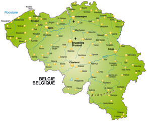 Übersichtskarte von Belgien mit Hauptstädten