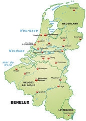 Autobahnkarte der Beneluxländer als Inselkarte