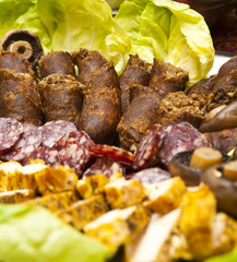 cold buffet with sausages
