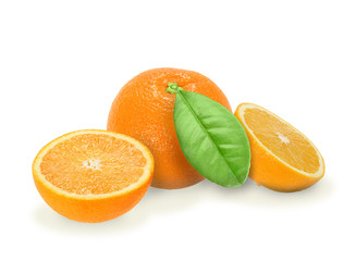 Heap of fresh orange with green leaf