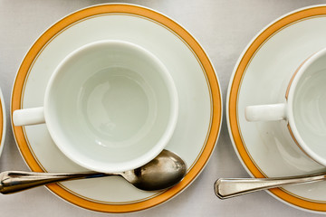 Empty cup and saucer ,top view