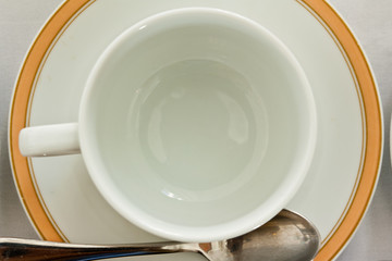 Empty cup and saucer ,top view