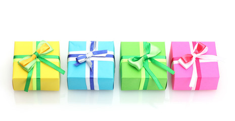 bright gifts with bows isolated on white