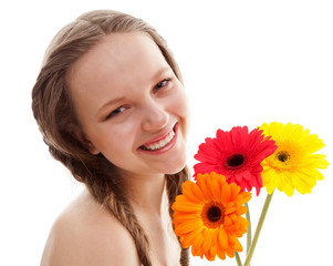 Happy girl with orange flower