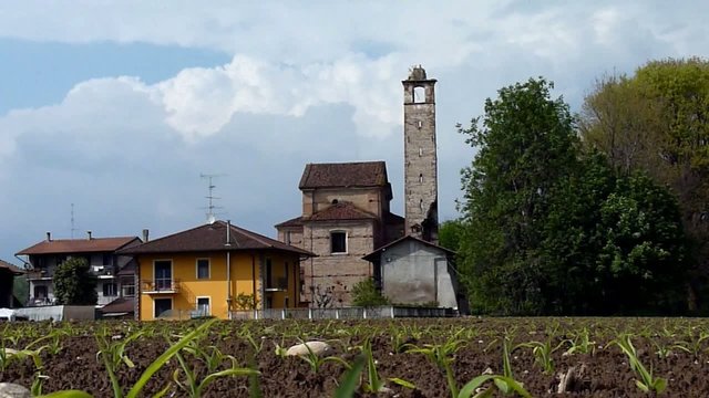Damaged ancient X century building Pieve di Suno, Italy