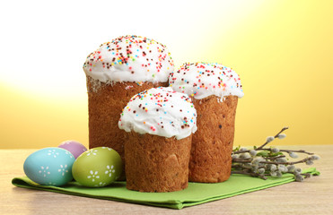 Beautiful Easter cakes, colorful eggs and pussy-willow twigs