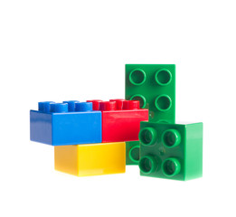Plastic building blocks isolated on white background