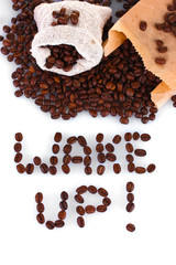 Composition of coffee beans. Wake up.