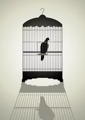 Crédence de cuisine en verre imprimé Oiseaux en cages Illustration de la silhouette d& 39 un oiseau dans la cage