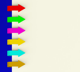 Six Multicolored Arrow Tabs Over Paper For Menu List Or Notes