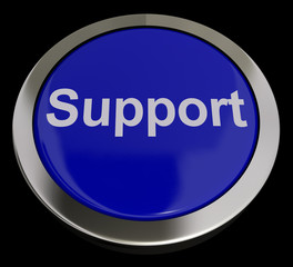 Support Button In Blue Showing Help And Assistance