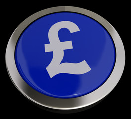 Pound Symbol Button In Blue Showing Money And Investment