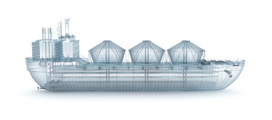 Oil tanker ship wire model isolated on white. My own design © Alex Mit