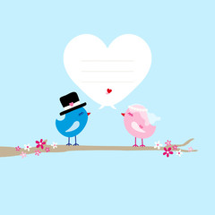 Wedding Birds Tree Speech Bubble Heart Blue