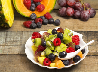 delicious fruit salad with red fruits