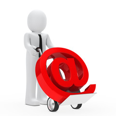 businessman push hand truck email sign