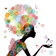 Papier Peint photo Femme fleurs Fille de mode avec arabesque de cheveux