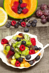 greedy fruit salad with red fruits