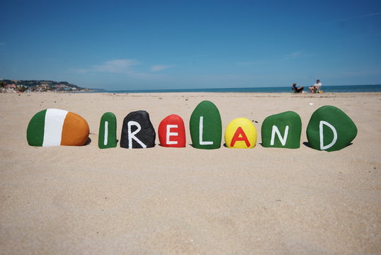Ireland  flag and name of the nation on pebbles