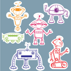 Robot stickers, vector illustration