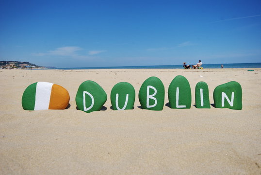 Dublin, letters on the sand with pebbles