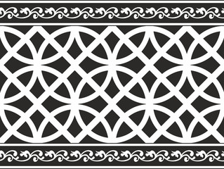 Seamless black-and-white gothic floral vector texture (border)