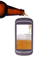 to fill, pour a glass of beer, the phone