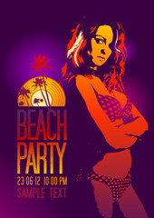 Beach Party design template with fashion girl and place for text