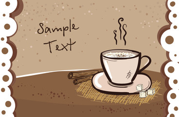 Cappuccino mug card design template with place for text