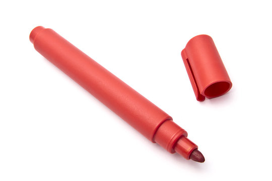 Red felt tip pen isolated on white background