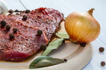 Raw steak spiced ready for roasting