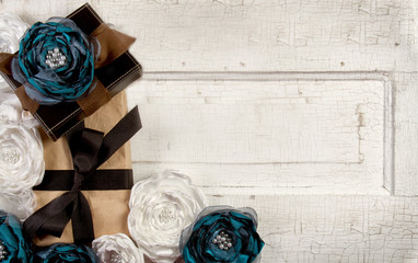 Wrapped vintage packages with flowers