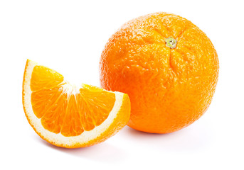 Fresh orange with slices isolated on white