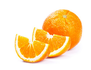 Fresh orange with slices isolated on white
