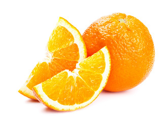 Fresh orange with slices isolated on white