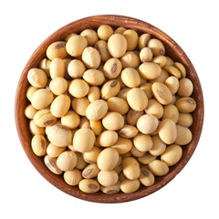 wooden bowl full of soy isolated on white
