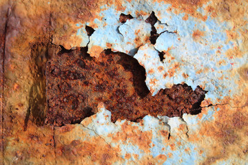 Steel red rust on a blue color