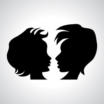 Man And Woman Profiles, Abstract Vector Illustration