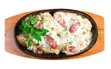 Fried eggs with sausage