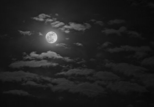 full moon against a cloudy sky