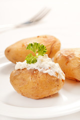 Baked potato filled with soft cheese