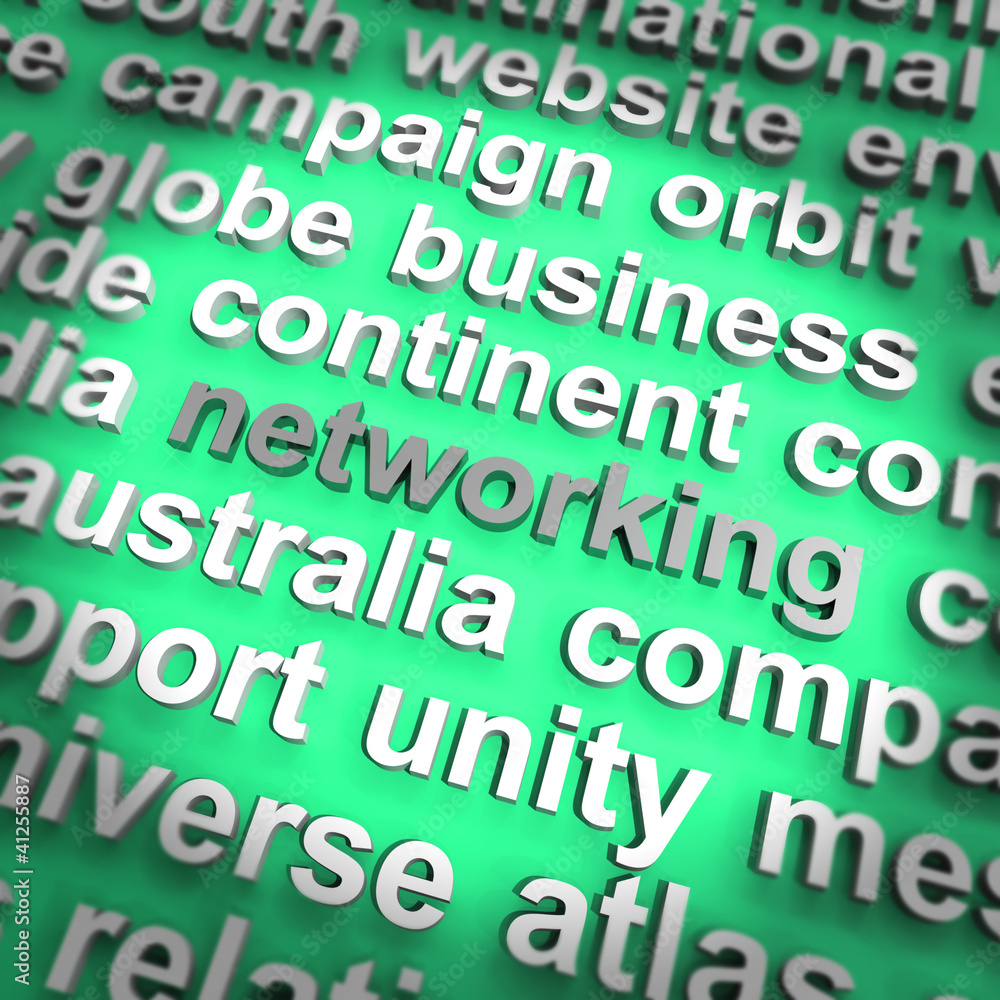 Poster networking word showing relationships and computer communication