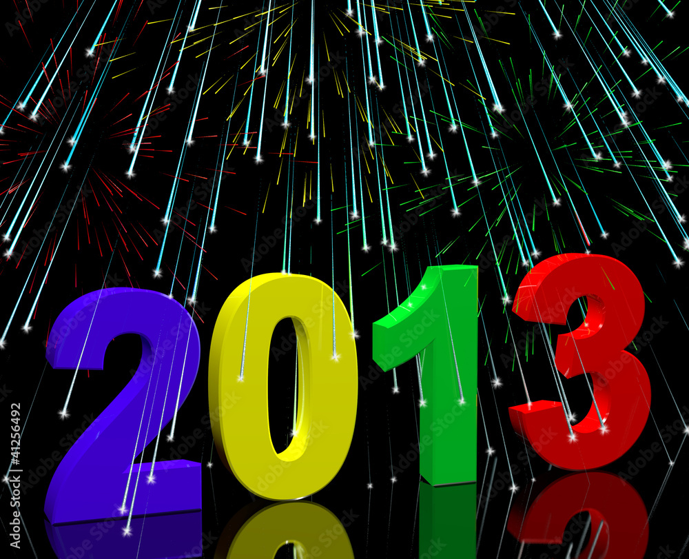Poster 2013 with fireworks representing year two thousand and thirteen
