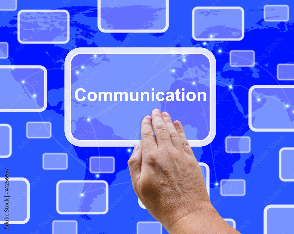 Poster Communications Word On Map Showing Global Networking