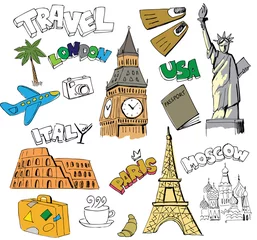 Peel and stick wall murals Doodle Travel background