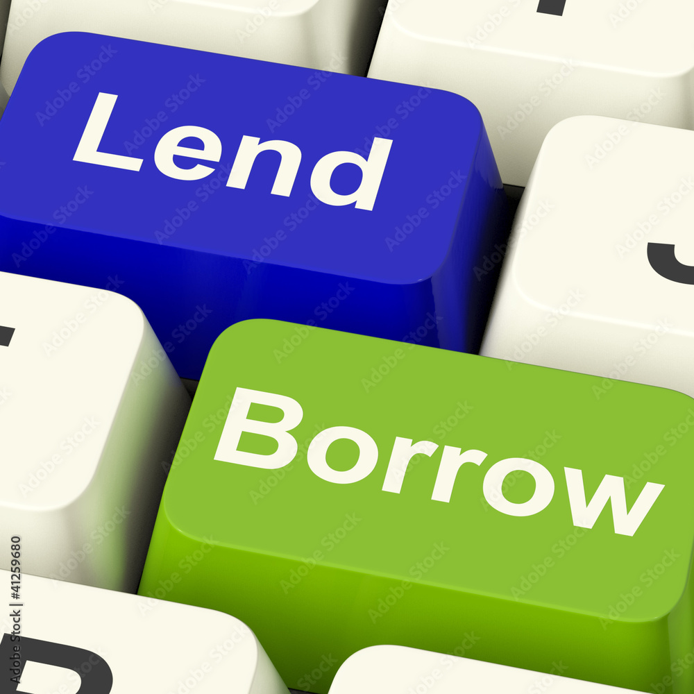 Poster lend and borrow keys showing borrowing or lending on the interne