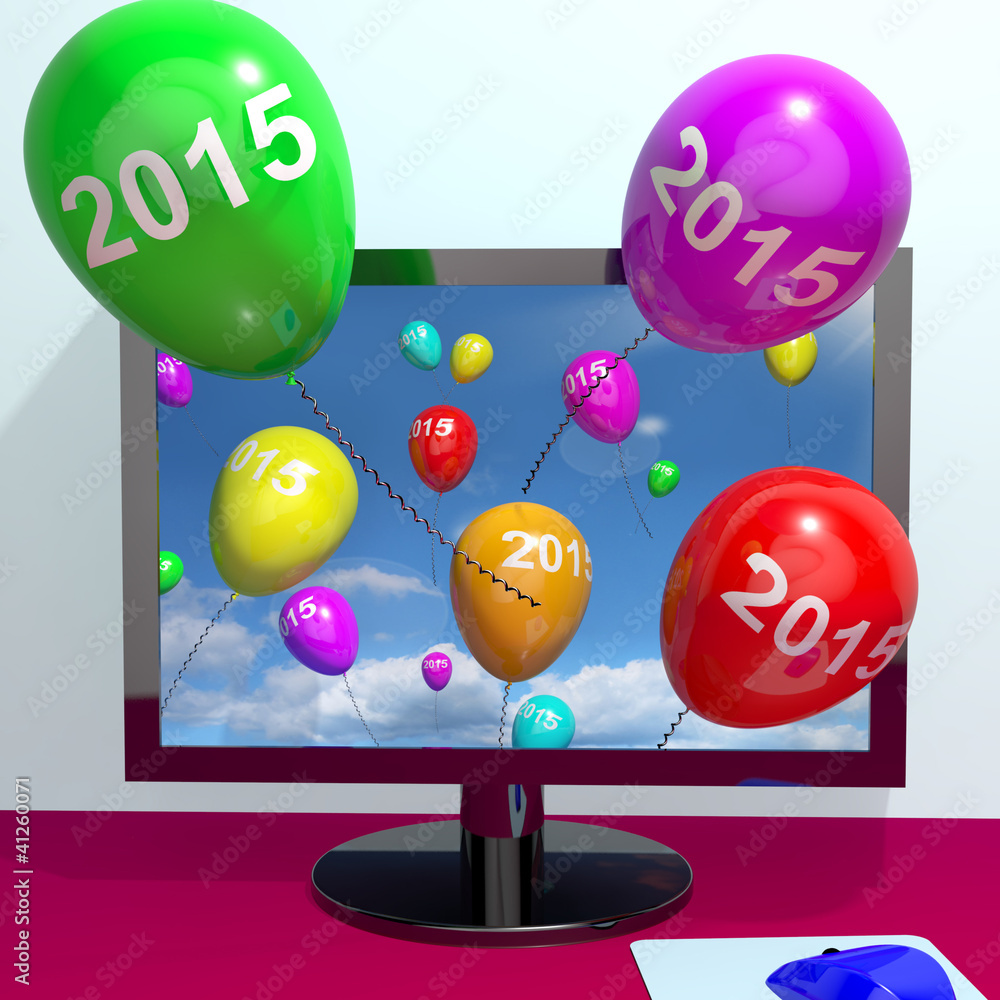 Poster 2015 on balloons from computer representing year two thousand an