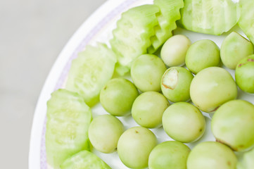 Eggplant and  cucumber slice closeup