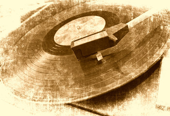Music background, vinyl player, grunge illustration